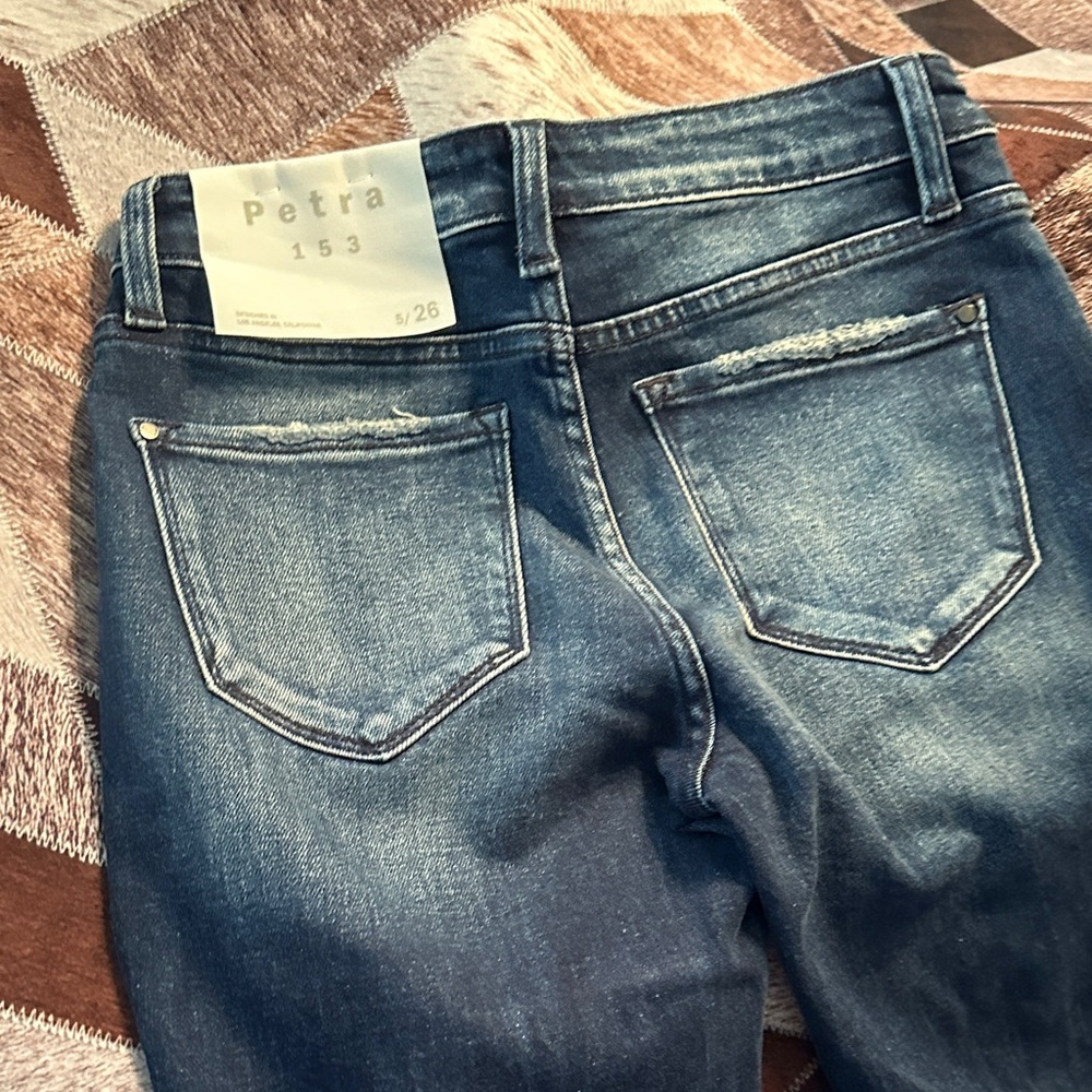 Petra Fashions Dark Blue Distressed Flare Jeans - Picture 3 of 5